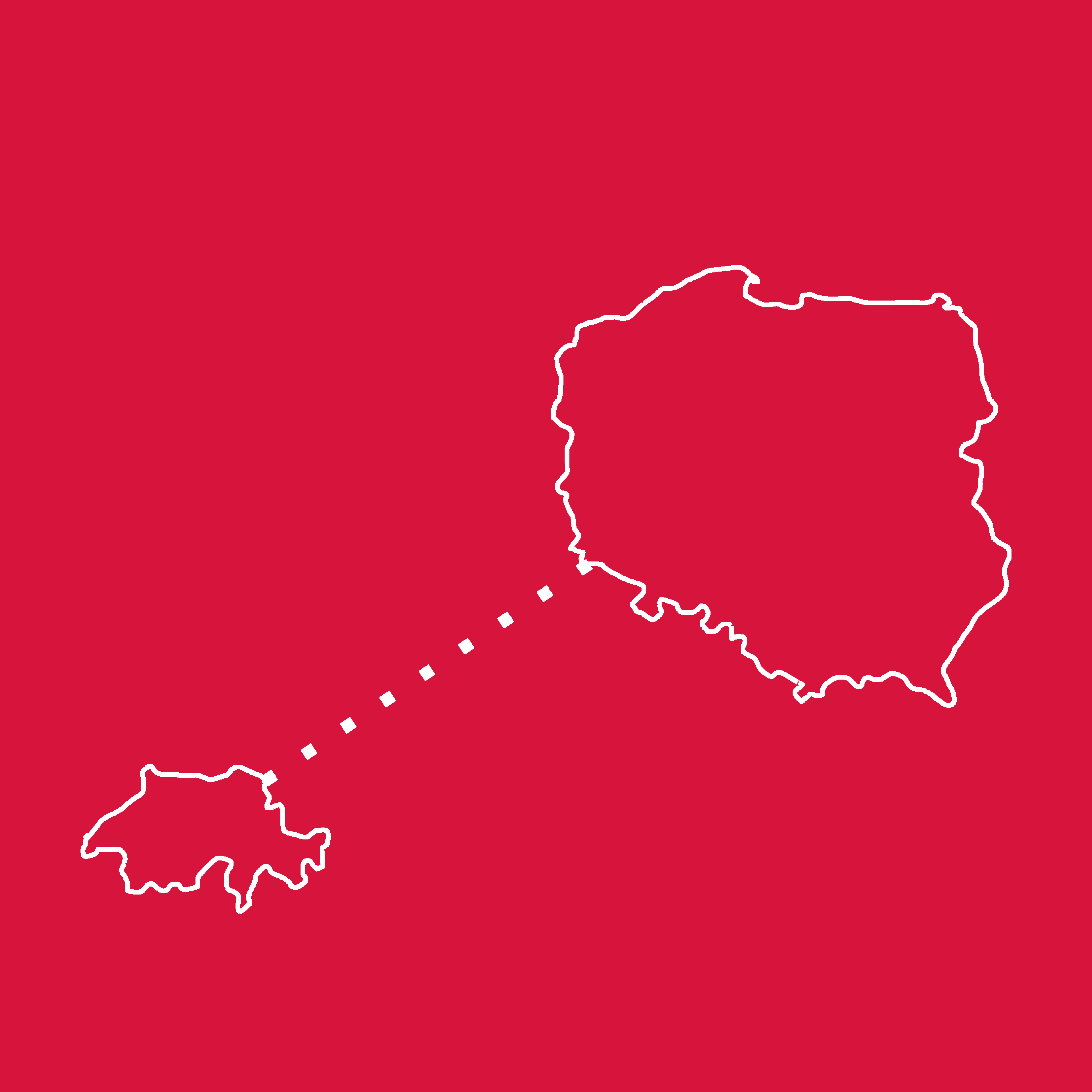 rysunek przedstawiający kontur Polski i Szwajcarii oraz łączącą je przerywaną linię